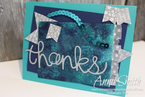 Watercolor Thank You card using Stampin' Up! Hello You thinlits dies