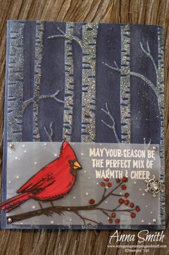 Cardinal and Glimmering Trees Card made using the Joyful Season stamp set and Woodland embossing folder Stampin' Up!