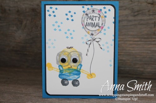 Balloon Builders Birthday Minion Card made with the Balloon Builders and Party with Cake stamp sets and the Balloon Bouquet Punch