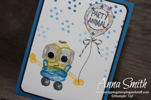 Balloon Builders Birthday Minion Card made with the Balloon Builders and Party with Cake stamp sets and the Balloon Bouquet Punch