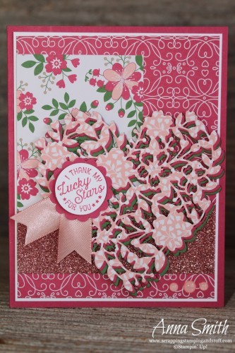 Valentine's Day Card made with Stampin' Up! Bloomin' Love dies, Going Global stamp set and love blossoms designer paper