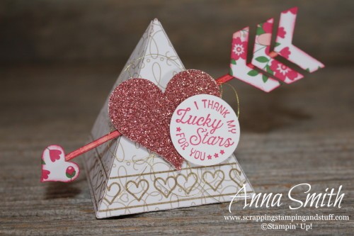 Valentine's Day Card and Treat Box made with Stampin' Up! Playful Pals framelits, Love Blossoms designer paper and Going Global stamp set