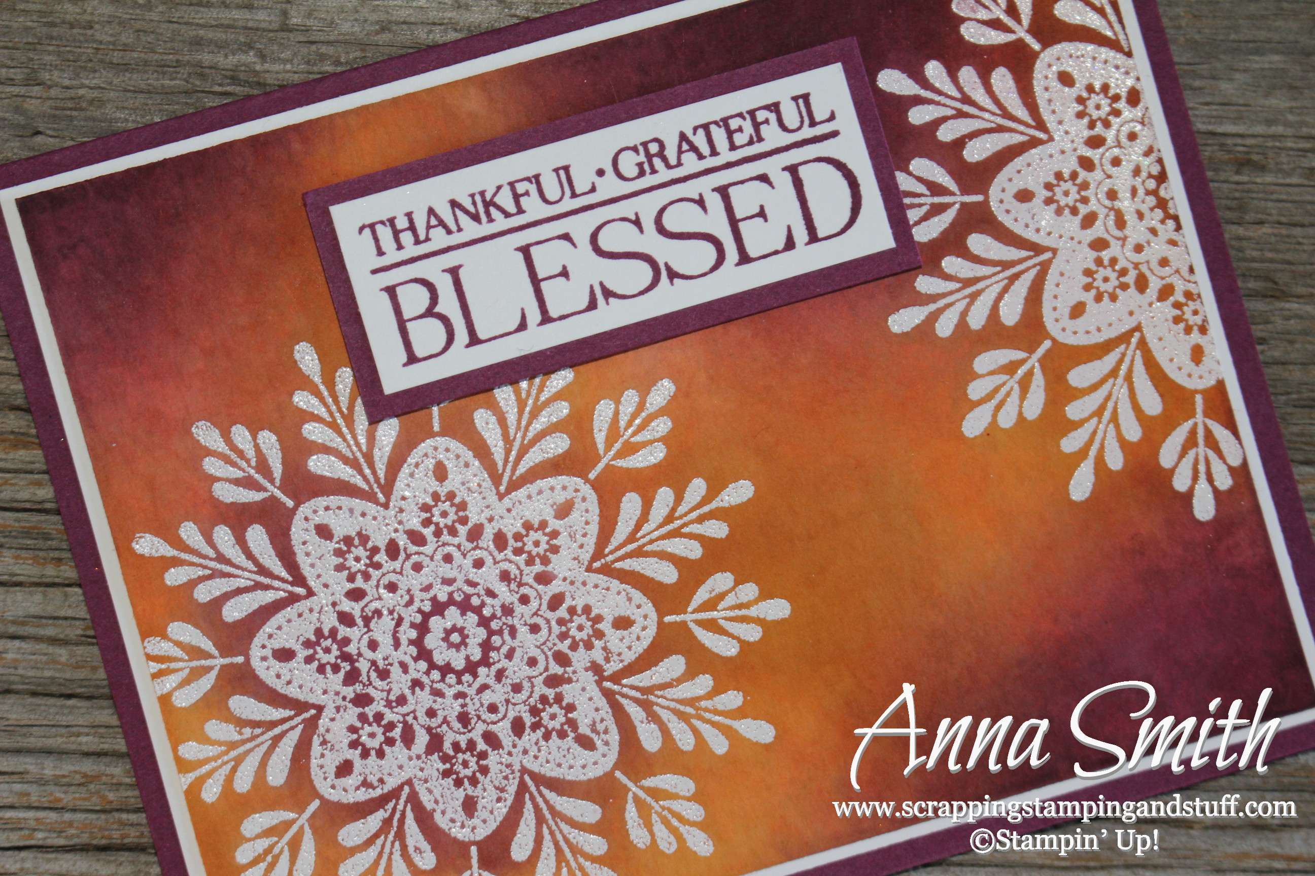 Watercolor Thanksgiving card made with Stampin' Up! Frosted Medallions stamp set