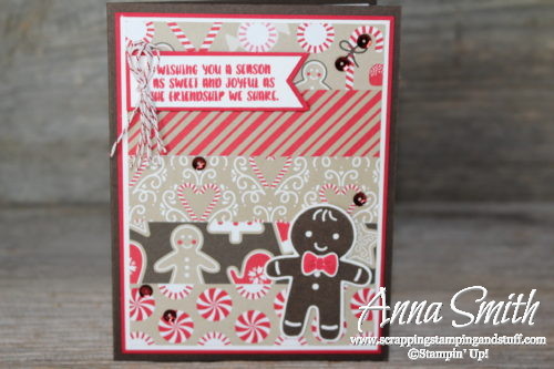 Gingerbread Man and Peppermint Christmas Card from Stampin' Up! Holiday Catalog using Cookie Cutter Christmas stamp set and Candy Cane Lane paper