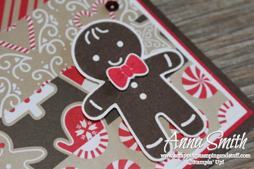 Gingerbread Man and Peppermint Christmas Card from Stampin' Up! Holiday Catalog using Cookie Cutter Christmas stamp set and Candy Cane Lane paper