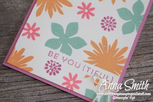 Bright, cheery encouragement card made with the Stampin' Up! Flower Patch stamp set, uses masking technique