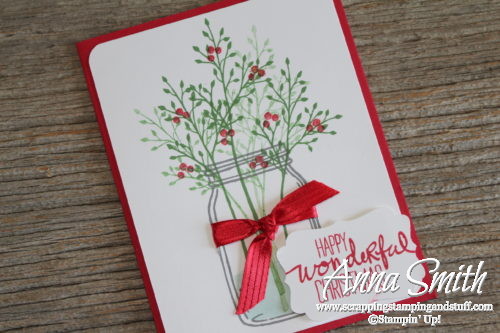 Cute Christmas card made with the Stampin' Up! Jar of Love and Wondrous Wreath stamp sets