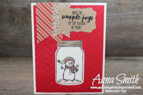 Stampin' Up! Jar of Cheer snowman Christmas card made with the Cable Knit embossing folder