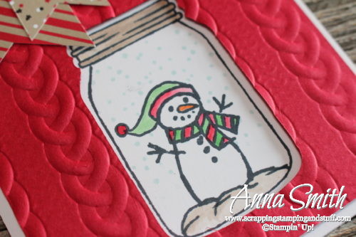 Stampin' Up! Jar of Cheer snowman Christmas card made with the Cable Knit embossing folder