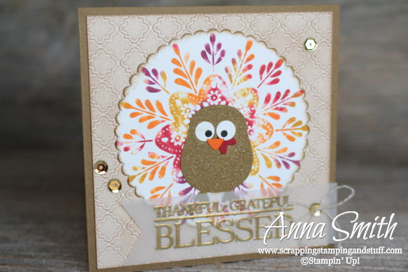 Frosted Medallions Turkey Card using the baby wipe ink pad technique and the owl builder punch!