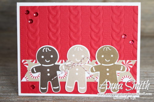 Gingerbread men card made with the Cookie Cutter Christmas Stampin' Up! stamp set and cable knit embossing folder