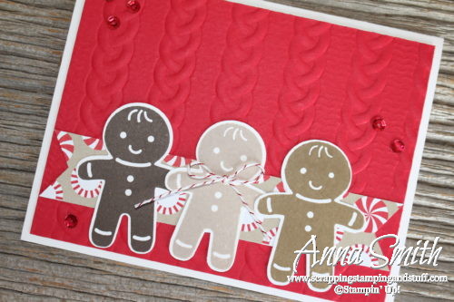 Gingerbread men card made with the Cookie Cutter Christmas Stampin' Up! stamp set and cable knit embossing folder