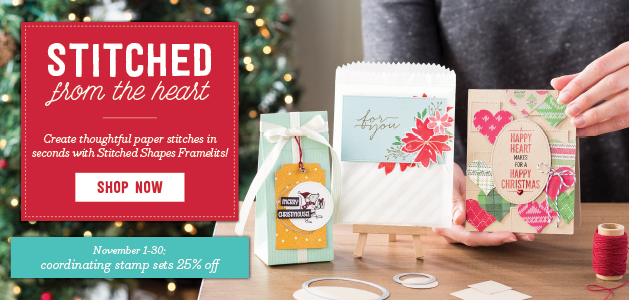 New Stitched Shapes framelits from Stampin' Up! are the perfect handmade touch for cards and craft projects, and coordinating stamp sets are 25% off!