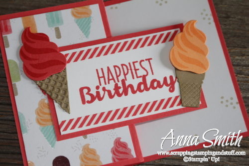 Adorable ice cream birthday card made with Stampin' Up! Cool Treats stamp set and Tasty Treats designer paper