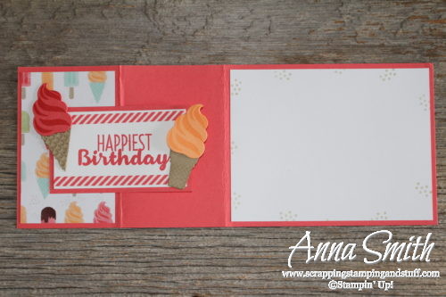 Adorable ice cream birthday card made with Stampin' Up! Cool Treats stamp set and Tasty Treats designer paper