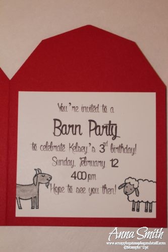 Toddler birthday party idea - Barn and farm animal birthday party invitations made with Stampin' Up! Barnyard Babies stamp set