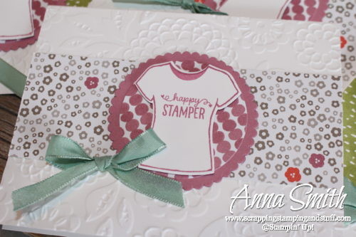 Happy stamper t-shirt card made with Stampin' Up! Custom Tee stamp set and Succulent Garden designer paper