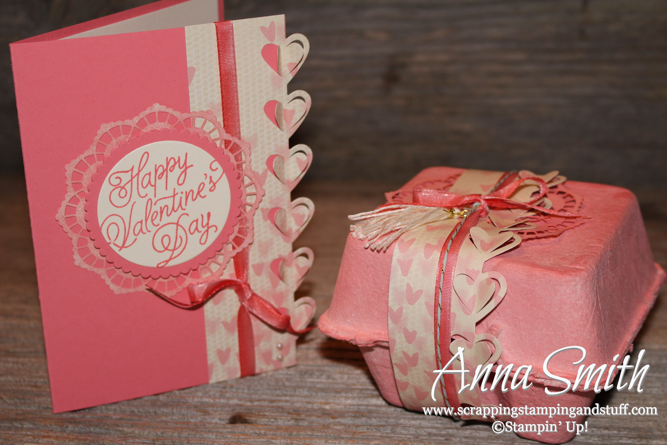 Valentine's Day card and egg carton treat box made with Stampin' Up! Sealed with Love stamp set and Love Notes framelits