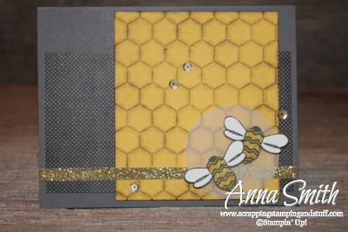 Birthday bee card idea made with Stampin' Up! Pun Intended stamp set and Hexagons embossing folder - Annual catalog 2016-2017