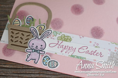 Easter card idea! Cute basket and Easter bunny card made with the Stampin' Up! Basket Bunch stamp set and thinlits bundle