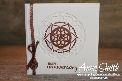 Elegant Stampin' Up! Eastern Beauty white on white anniversary card idea with bronze embossing