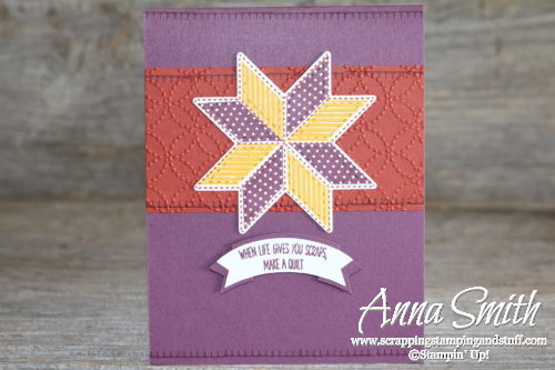 Thining of you, fall-themed quilt card idea made with Stampin' Up! Christmas Quilt stamp set and Quilt Builder framelits