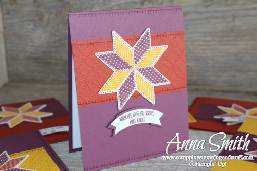 Thining of you, fall-themed quilt card idea made with Stampin' Up! Christmas Quilt stamp set and Quilt Builder framelits