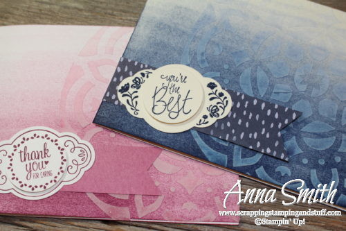 Brayering and embossing paste technique video tutorial on how to make a thank you card with the Stampin' Up! Label Me Pretty stamp set