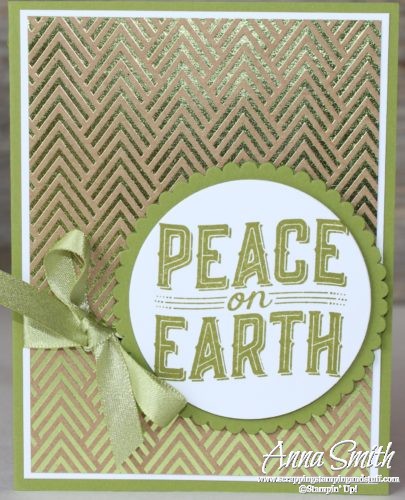 Clean and simple Christmas card idea made with the Stampin' Up! Carols of Christmas stamp set and Foil Frenzy designer paper