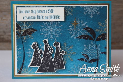 Religious Christmas card idea using the Stampin' Up! Wise Men From Afar stamp set and Year of Cheer designer paper