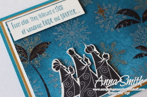 Religious Christmas card idea using the Stampin' Up! Wise Men From Afar stamp set and Year of Cheer designer paper