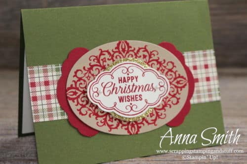 Pretty Christmas card idea using the Stampin' Up! Flourish Filigree stamp set and pretty label punch