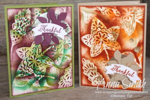 Fall card idea using stencil sponging technique with the Stampin' Up! Falling For Leaves stamp set and Detailed Leaves thinlits - with video tutorial