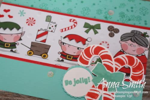 Adorable Stampin' Up! Candy Cane Season stamp set and candy cane punch Christmas card idea with Mrs. Claus and Santa's elves