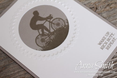 Masculine kick butt card idea using the Stampin' Up! Enjoy Life stamp set and the embossing mats to use dies for embossing