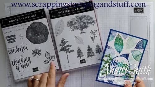 Pretty blue and green thinking of you card, made with the Stampin' Up! Rooted in Nature set, featuring the Spectrum Ink Pad.