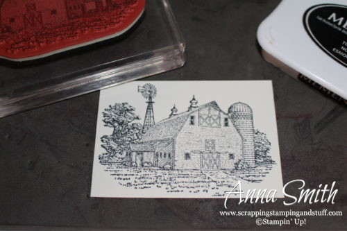 Masculine barn birthday card made with the Stampin' Up! Heartland stamp set and Stampin' Blends alcohol markers