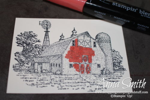 Masculine barn birthday card made with the Stampin' Up! Heartland stamp set and Stampin' Blends alcohol markers