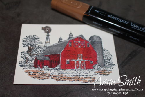 Masculine barn birthday card made with the Stampin' Up! Heartland stamp set and Stampin' Blends alcohol markers