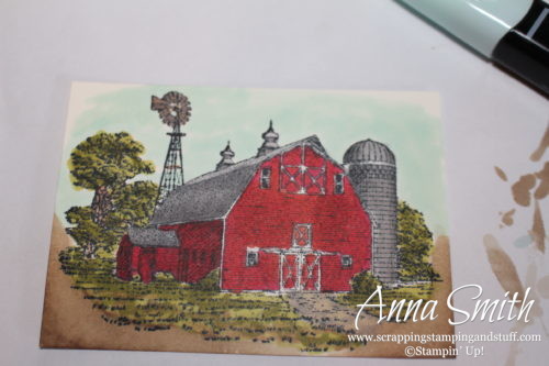 Masculine barn birthday card made with the Stampin' Up! Heartland stamp set and Stampin' Blends alcohol markers