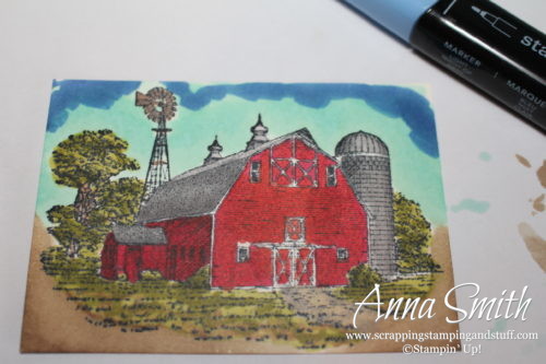 Masculine barn birthday card made with the Stampin' Up! Heartland stamp set and Stampin' Blends alcohol markers