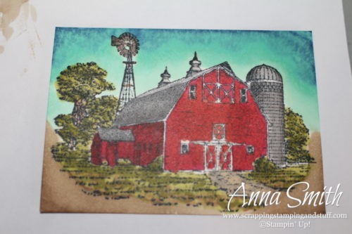 Masculine barn birthday card made with the Stampin' Up! Heartland stamp set and Stampin' Blends alcohol markers