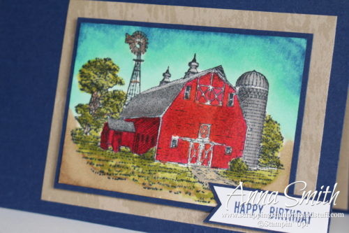 Masculine barn birthday card made with the Stampin' Up! Heartland stamp set and Stampin' Blends alcohol markers