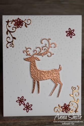 Beautiful Christmas card idea made with the Stampin' Up! Dashing Deer stamp set and Detailed Deer Thinlits.