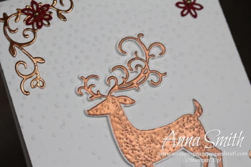 Beautiful Christmas card idea made with the Stampin' Up! Dashing Deer stamp set and Detailed Deer Thinlits.