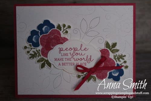 2019 Occasions Sneak Peek!! Pretty card idea with stitching that looks like a quilt! Stampin' Up! Needle & Thread stamp set and Needlepoint Elements framelits.