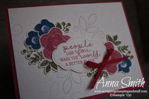 2019 Occasions Sneak Peek!! Pretty card idea with stitching that looks like a quilt! Stampin' Up! Needle & Thread stamp set and Needlepoint Elements framelits.