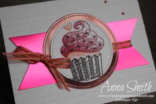 2019 Sale-a-bration free item options Stampin' Up! Hello Cupcake stamp set and foil paper pack! Cute birthday card idea.