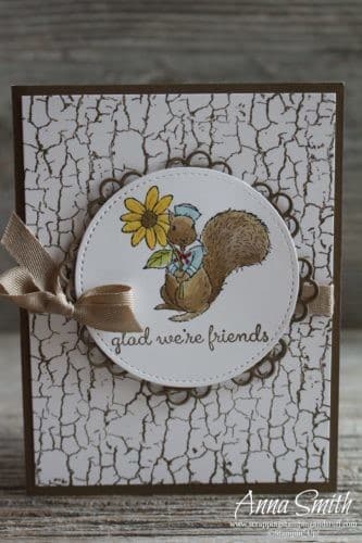 Cute squirrel card made with Stampin' Up! Fable Friends and Crackle Paint stamp sets and Doily Builder thinlits. Great idea for friends, baby or kids!