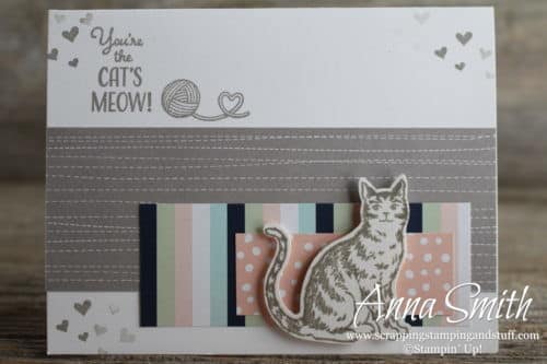 Cute cat card made with the Stampin' Up! Nine Lives stamp set and matching cat punch #simplestamping